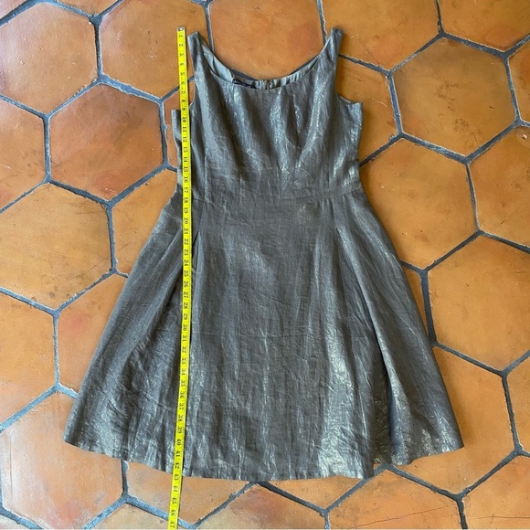 Lafayette 148 Womens Linen Sleeveless Metallic Gold Shift Dress Size 14 Cocktail - Picture 5 of 7
